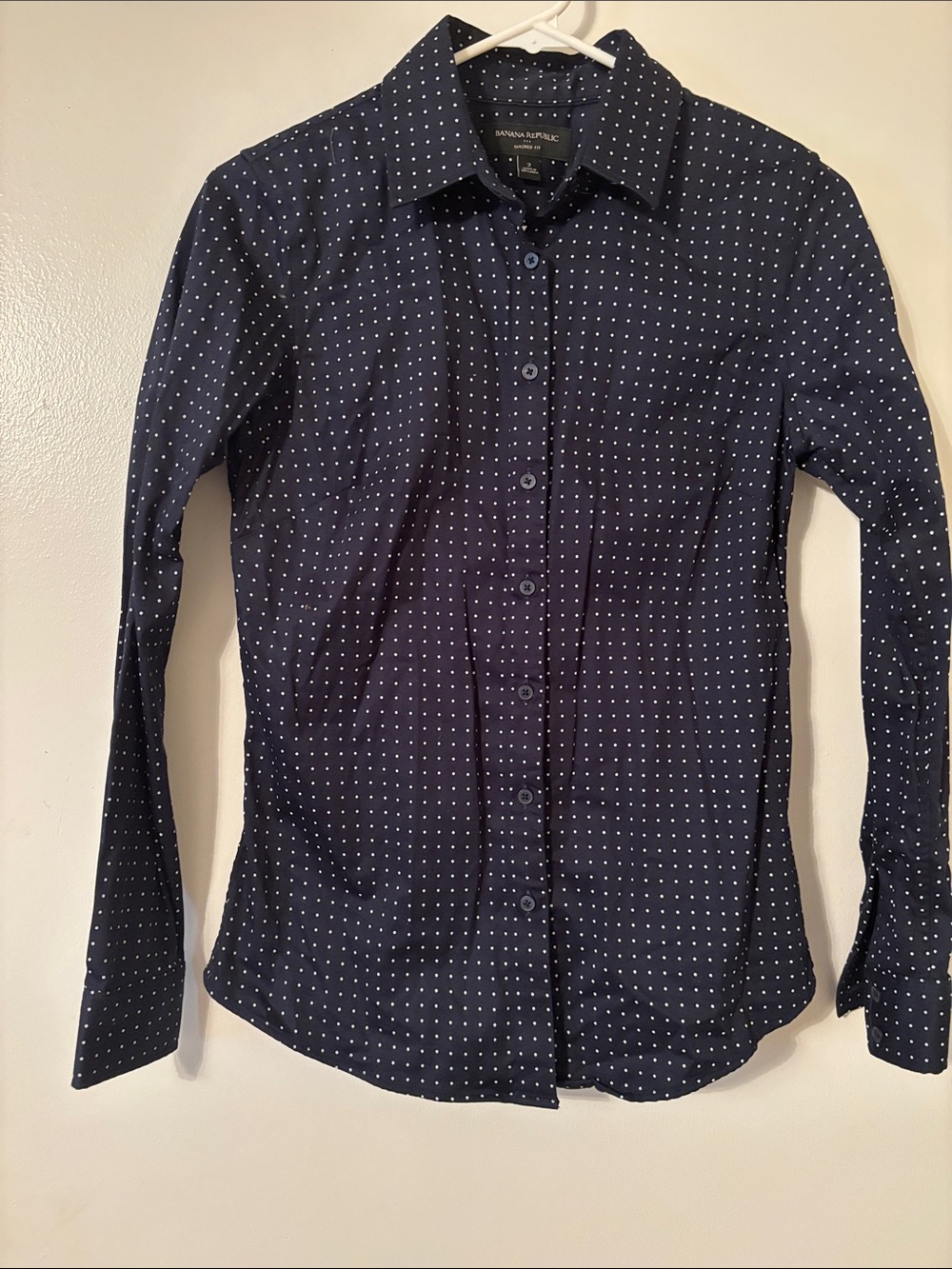 Banana Republic Navy Button-Down Shirt with White Dot Pattern